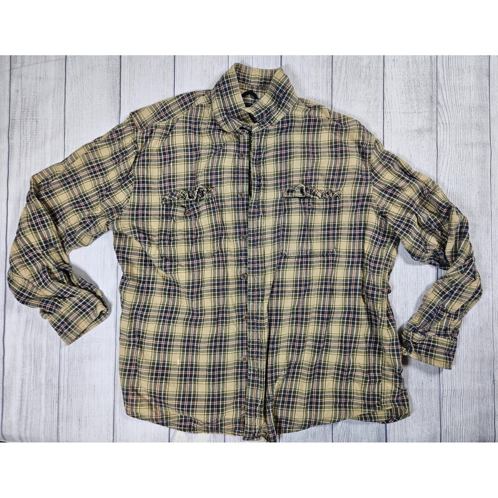 Abercrombie & Fitch Flannel Shirt Mens Size Large Beige Plaid Button Up